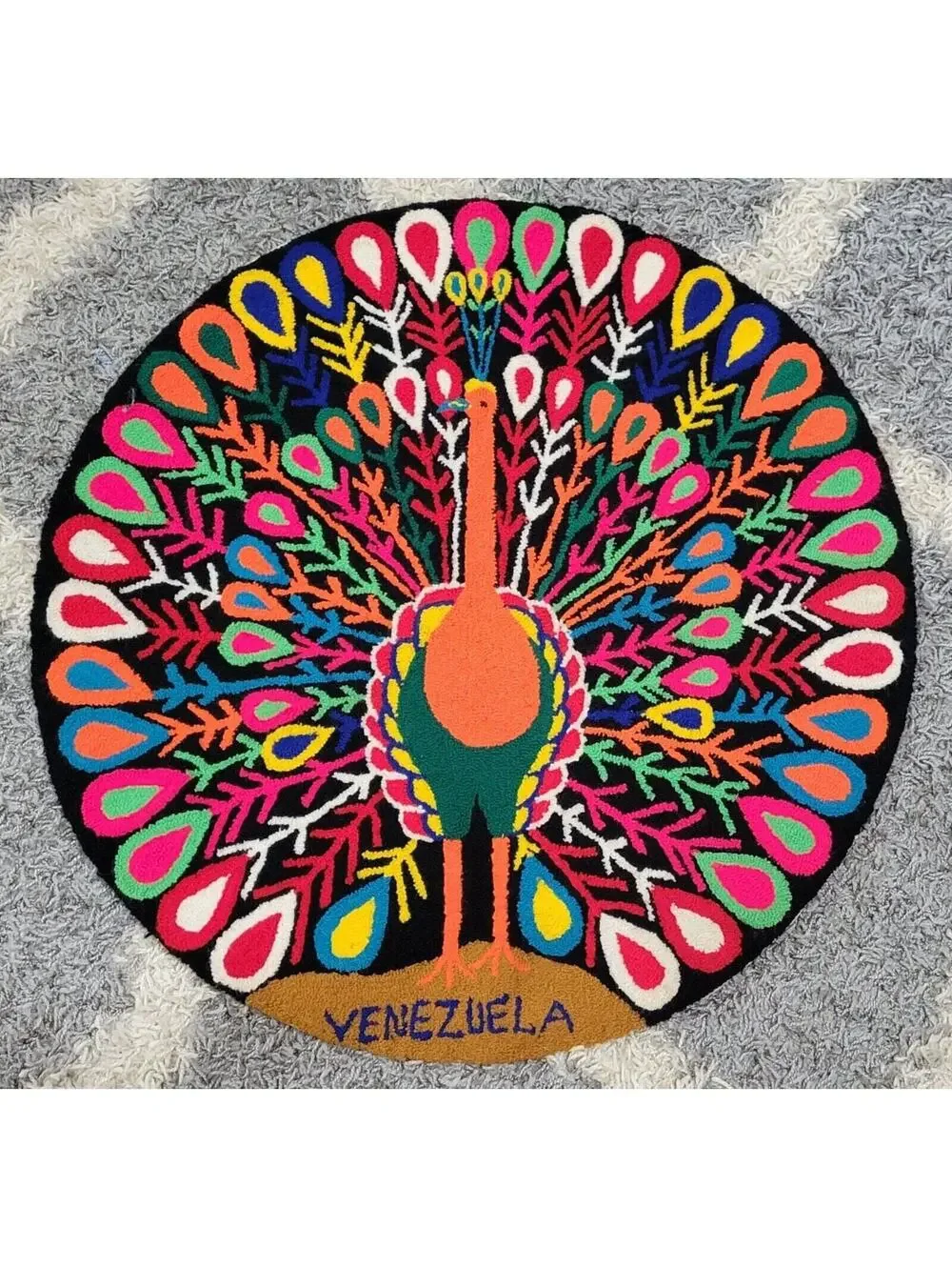 Vtg Handmade Venezuelan Peacock Rug 30